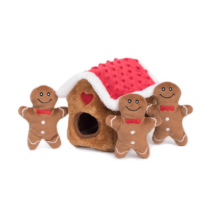 Holiday Zippy Burrow®  - Gingerbread House - Plush Dog Toy